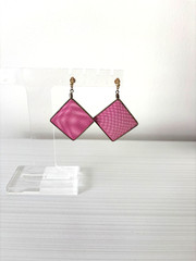 VTG Hot Pink Geometric Metal Mesh 80s Retro Art Deco Brutalist Dangle Earrings