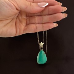 Vintage Circa 1950s 14K Yellow Gold Pear-Shaped Turquoise Pendant Necklace 17″