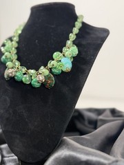 Stunning Vintage Green Bauble Faceted Czech Glass Necklace 16”