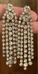 Vintage Huge Prong Set Rhinestones Chandelier Dangle Drop Clip On Earrings