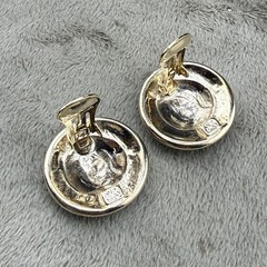 Vintage Signed Brooch and Clip On Earrings Set Gold Tone Enamel