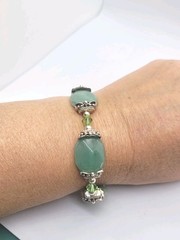 GENEVA Quartz Silver Tone Watch Jade Gemstone Beads Braslet 7.5in.