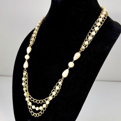 Vintage Lady Remington Faux Pearl Gold Tone Layered Chain Necklace 24” Statement
