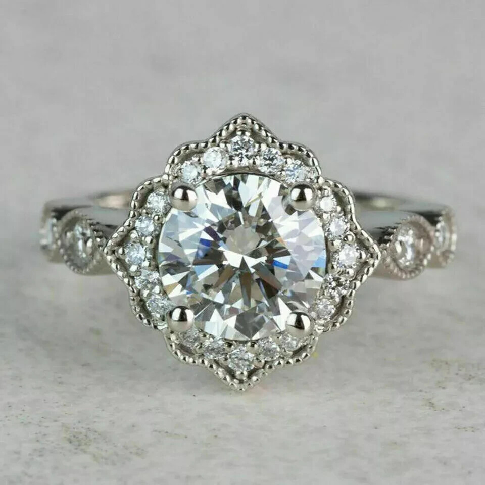 14K White Gold Finish 2.90Ct Art Deco Style Lab Created Diamond Engagement Ring