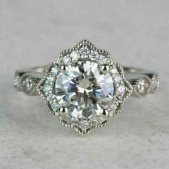 14K White Gold Finish 2.90Ct Art Deco Style Lab Created Diamond Engagement Ring