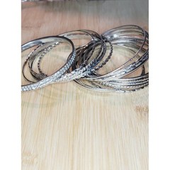 Vintage Silver Tone Bangle Bracelet Lot 20 Stackable Rhinestone Textured Bangles
