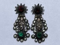 ANTIQUE ARMENIAN BYZANTINE REVIVAL OTTOMAN PEARL COIN SILVER JEWELED EARRINGS