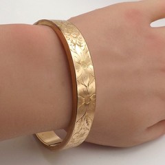 Art Deco Gold Filled Floral Carved Bangle Bracelet Hinged 7in 25gr H&H