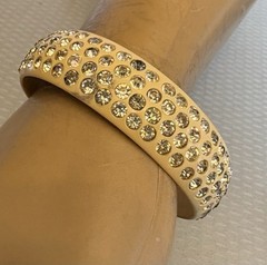 1920s Antique Celluloid Rhinestone Flapper Sparkle Bangle wide 4-row SMALL 6.5″