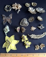 21 -pc Vintage Lot of Rhinestone & Other Brooches and some Matching Earrings