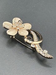 Rose Gold Tone Pink Pedal And Rhinestones Brooch