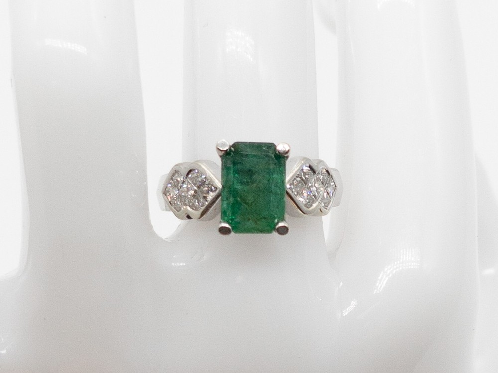 Bellari $12,000 5.50ct Natural Emerald Princess Cut Diamond 18k White Gold Ring