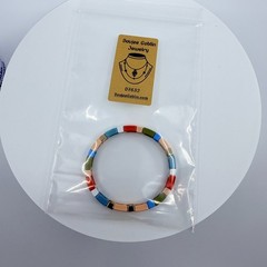 Vintage Multi Color Enamel Chevron Tile Stretch Bracelet Boho Tila Bead Y2K 90s