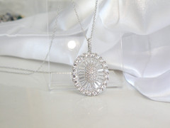 Antique Style Sterling Silver 925 Baguette Cluster CZ Large Pendant Necklace 18″