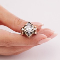 Turkish Reversible Marquise Alexandrite and White Topaz 925 Sterling Silver Ring