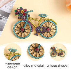 Vintage Bicycle Rhinestone Brooch Pin Elegant Colorful Jewelry Accessory Gift