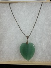 14K Gold Bail Green Heart Stone Pendant 1/20 14K GF 18” Necklace Vintage