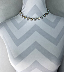 Vintage Czech Aurora Borealis Rhinestone Choker Necklace Bezel Set 1950s 15” K
