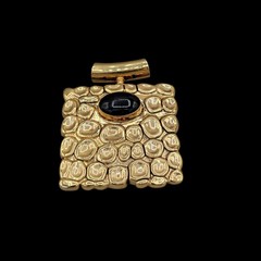 Square Shaped Pendant Textured Nuggets Black Bead Center Signed Best Vtg 1990s