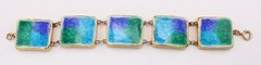 MCM 50s Studio Art Pottery Blue Green Fused Crackled Glass Glaze Panel Bracelet