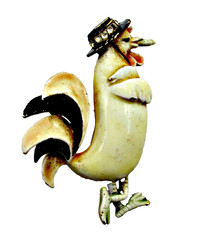 VINTAGE SIGNED CFW (HAR) ROOSTER BIRD CIGAR ENAMEL GOLD RARE BROOCH PIN MCM 50’s