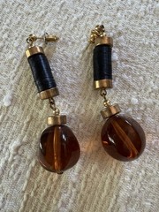 Vintage Amber Gold and Black Pierced Earrings.