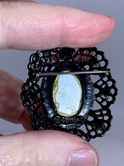 Flower Medallion Faux Fire Opal Vintage Metal Brooch Pin M-3842
