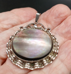 Sorrento Abalone Shell Round Pendant Filagree Work Vintage Sterling Silver 925