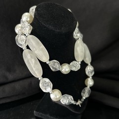 Vintage Baroque Strung Pearl Beaded Necklace with Elongated Clear Acrylic 22”