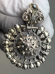 ANTIQUE ARMENIAN BYZANTINE REVIVAL OTTOMAN SAPHIRET COIN SILVER JEWELED EARRINGS
