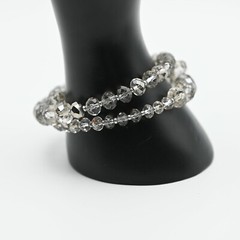 Vintage Smoky Gray Metalic Silver Crystal 3 Row Coil Bracelet