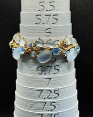 Vintage Blue Moonstone Cabochon Bracelet AB Rhinestones Gold Tone Mid Century