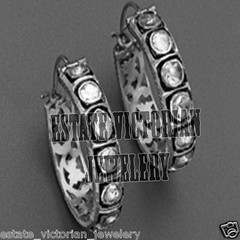 2.50Ctw Genuine Old Mine Antique Cut Diamond Vintage Silver Hoop Earring Jewelry