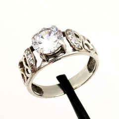 Vintage Elegant RING Silver 925 with Bright Stone -size: 8.75US (18.5mm)| UA #56