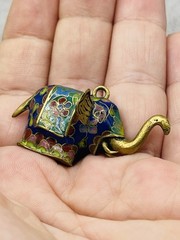 Vintage Cloisonne Elephant Charm Pendant Trunk Up Good Luck Chinese Enamel