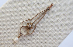 Antique Edwardian Lavalier 10K Gold 2mm Diamond Seed Pearl Pendant Art Nouveau