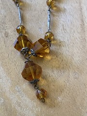 ART DECO Czech Cut Amber GLASS Bead Dangle Necklace Antique 20s Era Old Flapper