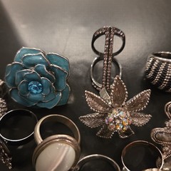 14pc Mixed Lot Vintage Style Rings & Stones, Gold & Silver Tone