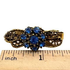 Vintage Gold Tone Filigree Blue Rhinestone Cluster Hinged Scarf Clip