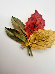 Vintage Tona Leaf Brooch Large 3” Fall Colors Leaves Autumn Enamel Statement Pin