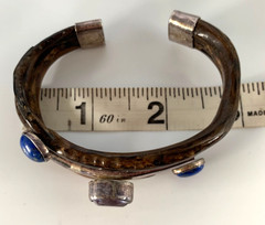 Unique Vintage OSCAR’S STERLING 950 Amethyst Lapis Lazuli Leather Cuff Bracelet