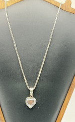 Vintage Faceted Clear Quartz Heart Set in Sterling Bezel on a 20″ Chain 9.5 Gr