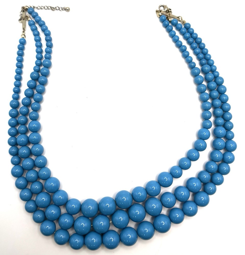 Chunky Turquoise Blue Bead Necklace 3 Strand Graduated Statement 19 – 21 in