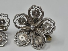 Sterling Silver Filigree Flower Screw-back Earrings Studs Vintage Dainty .75″