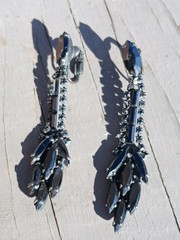 Antique Victorian Black Glass Mourning Jewelry Earrings Dangle Clip On 1920s