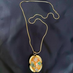 Vintage Judy Lee Stippled Easter Egg Art Glass Pendant Necklace Signed 1960s