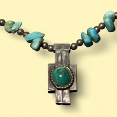 Vtg Turquoise Southwestern Necklace Multi-Stone Clip On Earring Set Statement