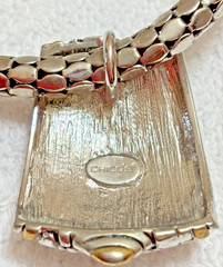 Chicos Vintage Necklace Snake Coil Chain Solid Two Tone Metal Pendant Logo Tag