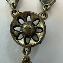VTG Nina Ricci Avon Y-Drop Necklace Ornate Bronze Red Rhinestone Signed NR