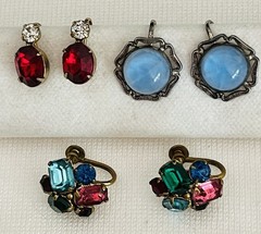 Vtg Women’s Earrings 8 Pairs Rhinestone Moonstone Czech Claiborne Renoir, NICE